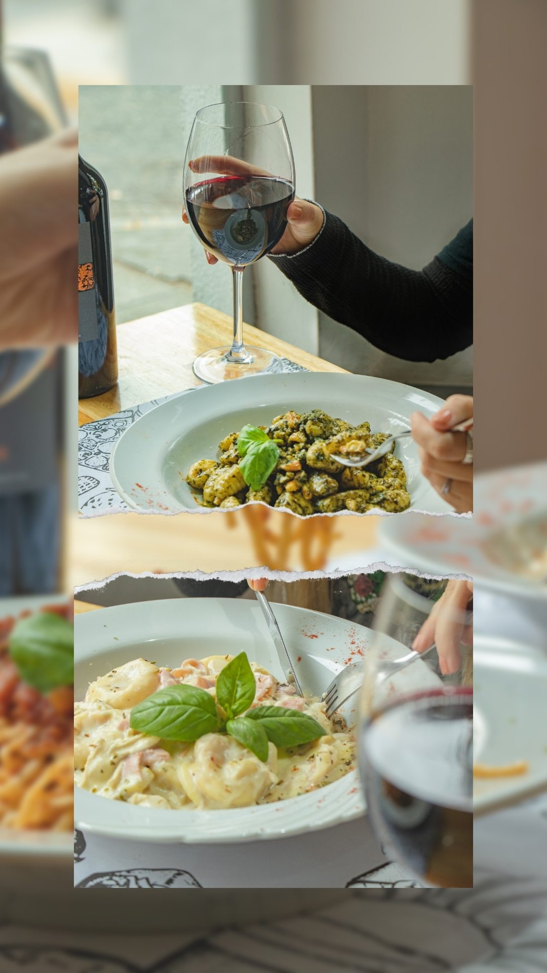 Foto de pastas y un brindis con vino
