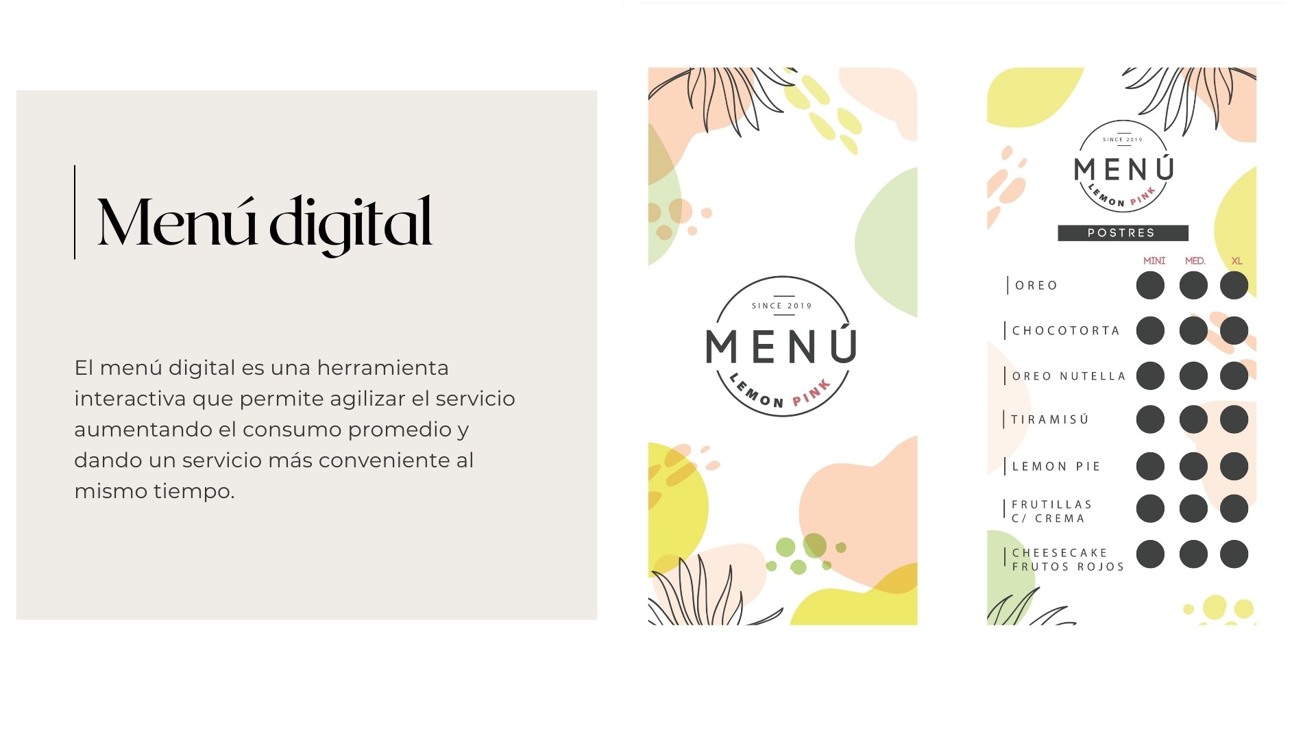 Menú digital y ejemplo ilustrado